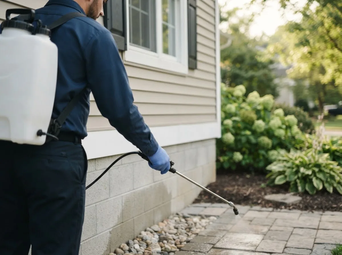 Pest control technician inspecting a home in Flintstone, GA
